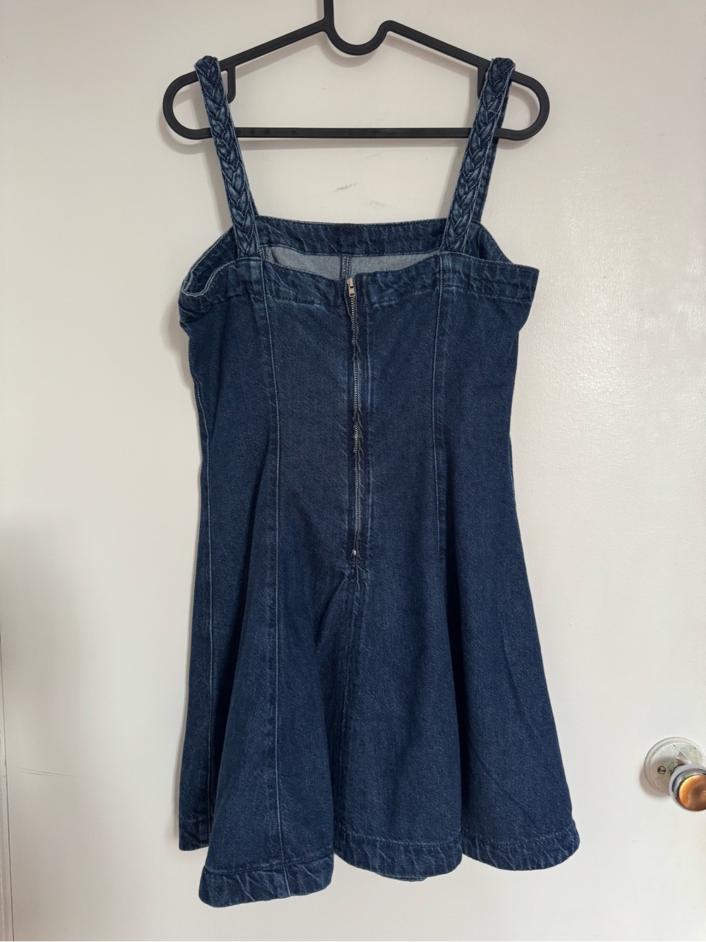 H&M Denim Blue Flared Mini Dress With braided straps Jean - Picture 7 of 8